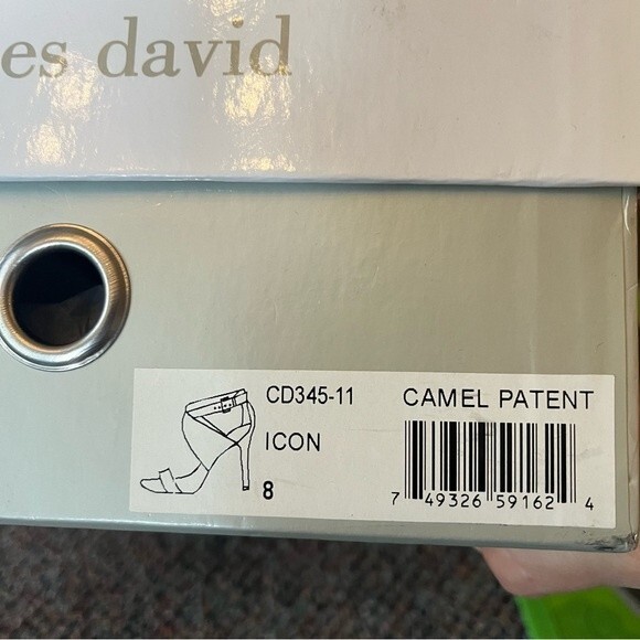 Charles by Charles David Icon Camel Patent Leather Criss Cross Strap Sandal Heel - Picture 7 of 7